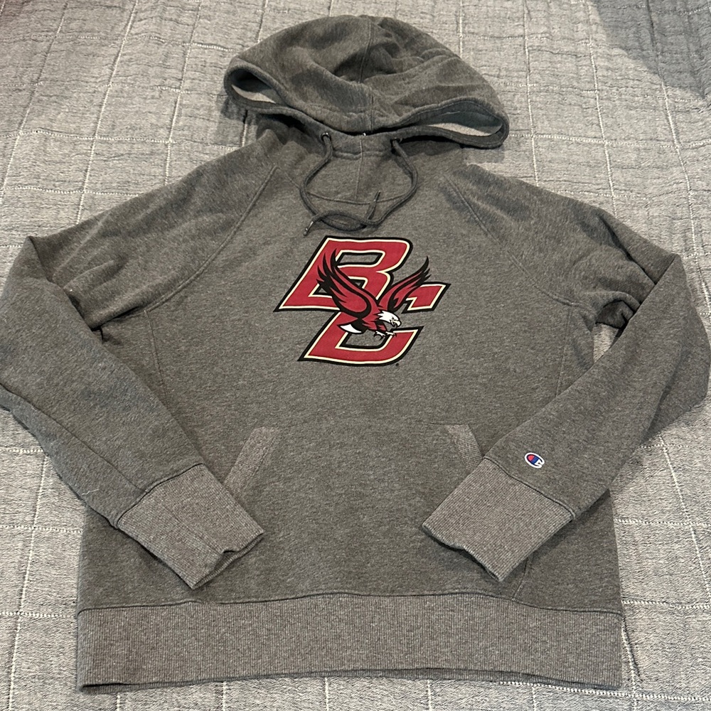 Boston College Women’s Champion Gray Hoodie with Maroon and White Logo